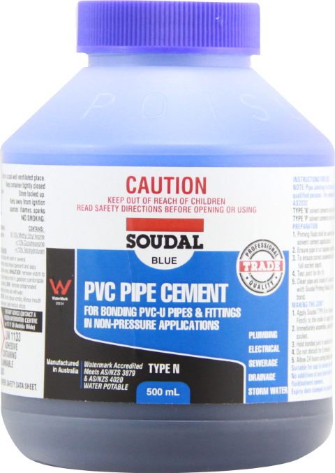 SOUDAL PVC PIPE CEMENT TYPE N 500ML BLUE